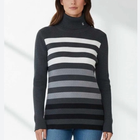 Lauren Ralph Lauren Tops - Lauren Ralph Lauren Striped Turtleneck Sweater - Black, Gray & Cream size L